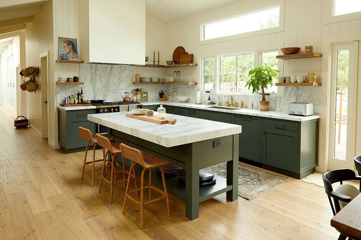 Clerestory windows bring both natural light and heat into the kitchen without creating heat loss