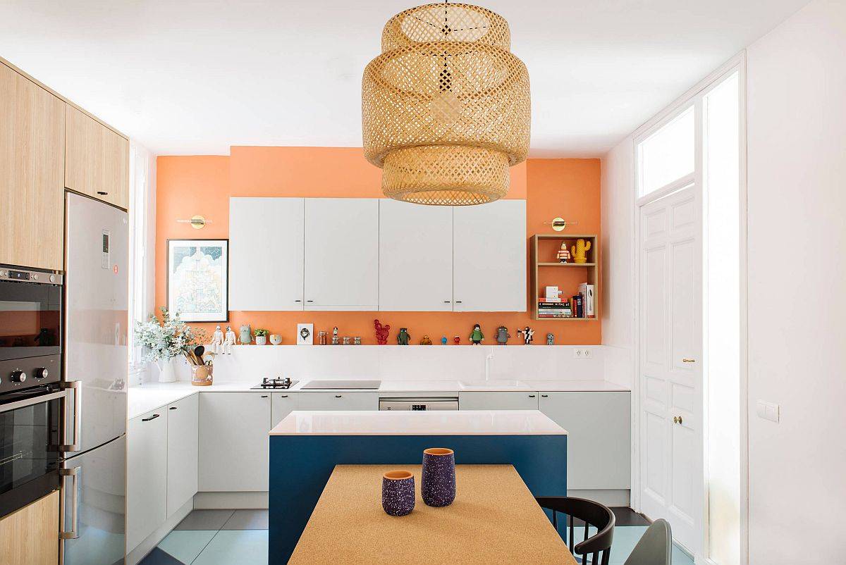 Contemporary-kitchen-in-white-with-accent-wall-feature-in-Tangerine-Color-of-the-year-not-too-long-ago-47566