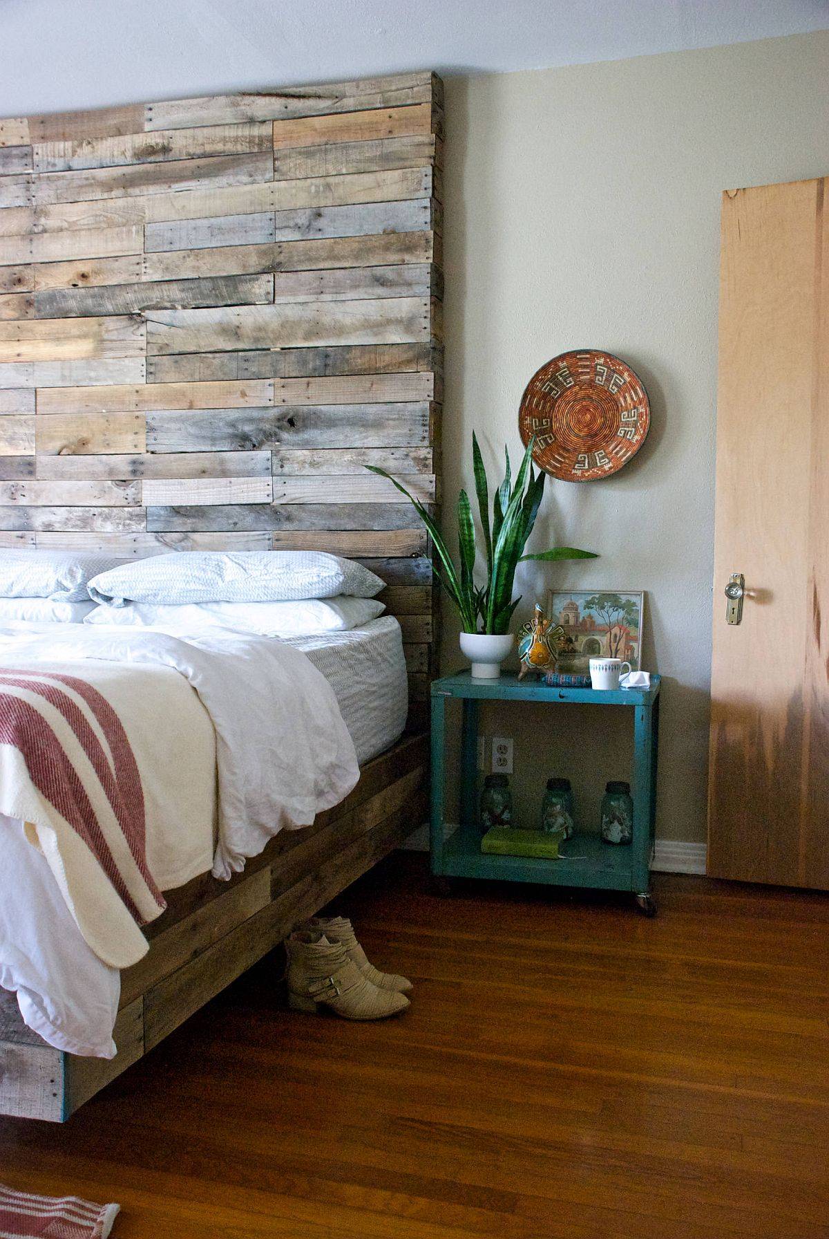 Create your own custom headboard with lovely reclaimed wood panels