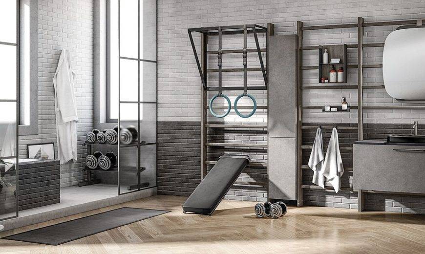 Practical Home Gym and Bathroom Rolled into One with Smart Italian Design