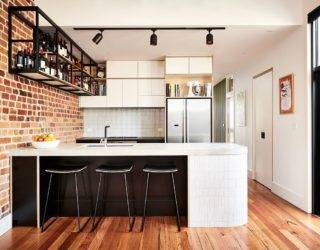 Northcote Interior: Social Kitchen with a Brick Wall and a Relaxing Family Room