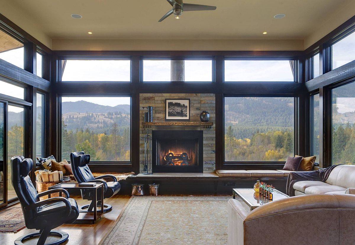 Understated built-in bench is ideal for this refined contemporary family room