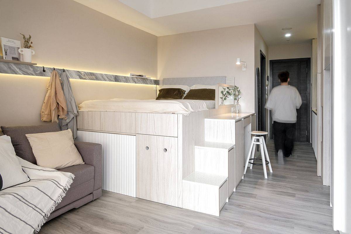 Awesome Multifunctional Platform Maximizes Space Inside 25 Sqm Micro-Apartment