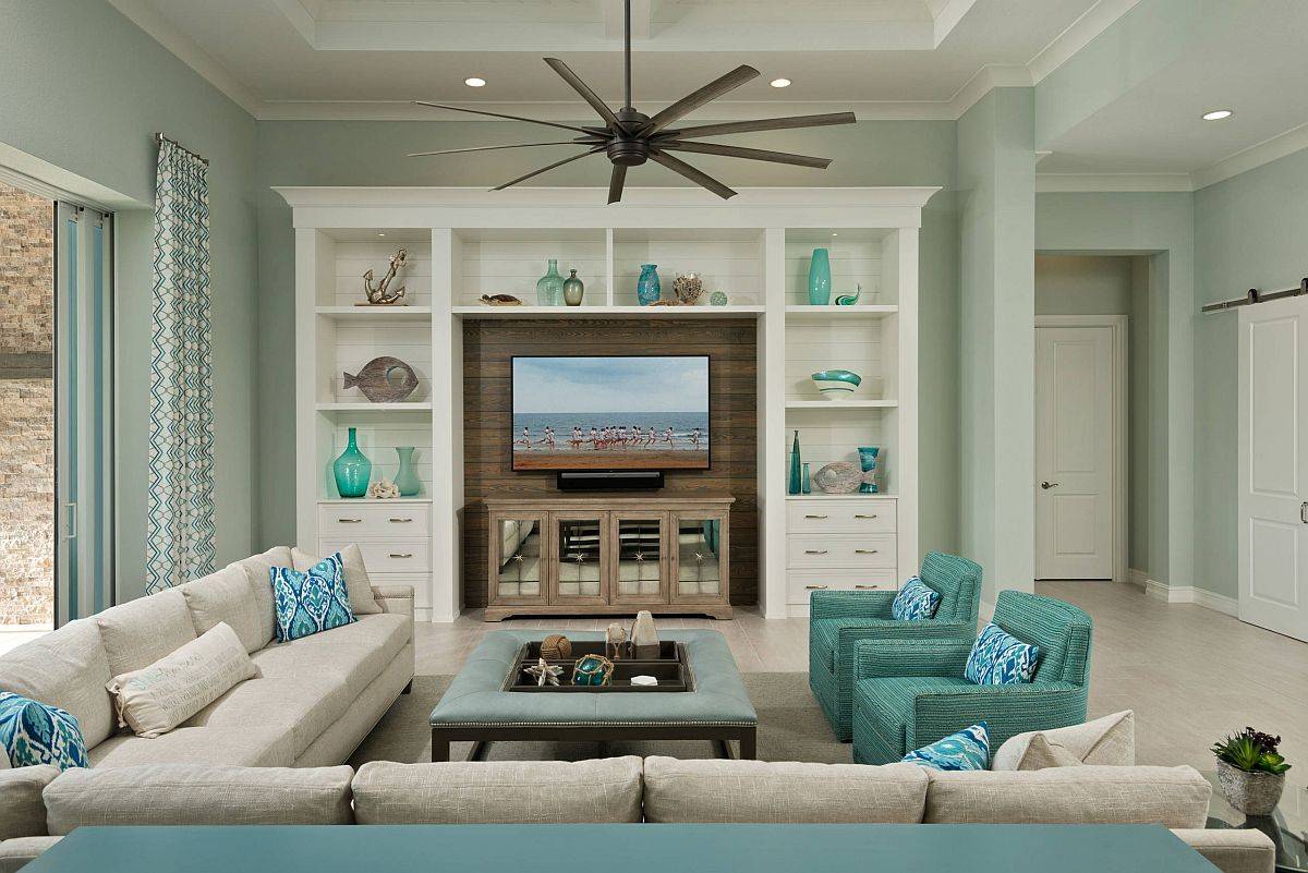 Light greens are easy to use in mdoern and beach style living rooms