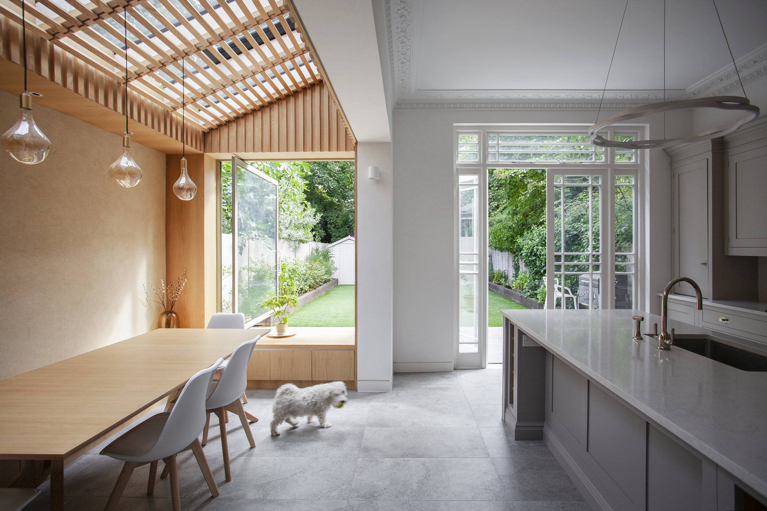 Old side return of classic home in Whitehall Park Conservation Area in Islington turned into a modern kitchen and dining area
