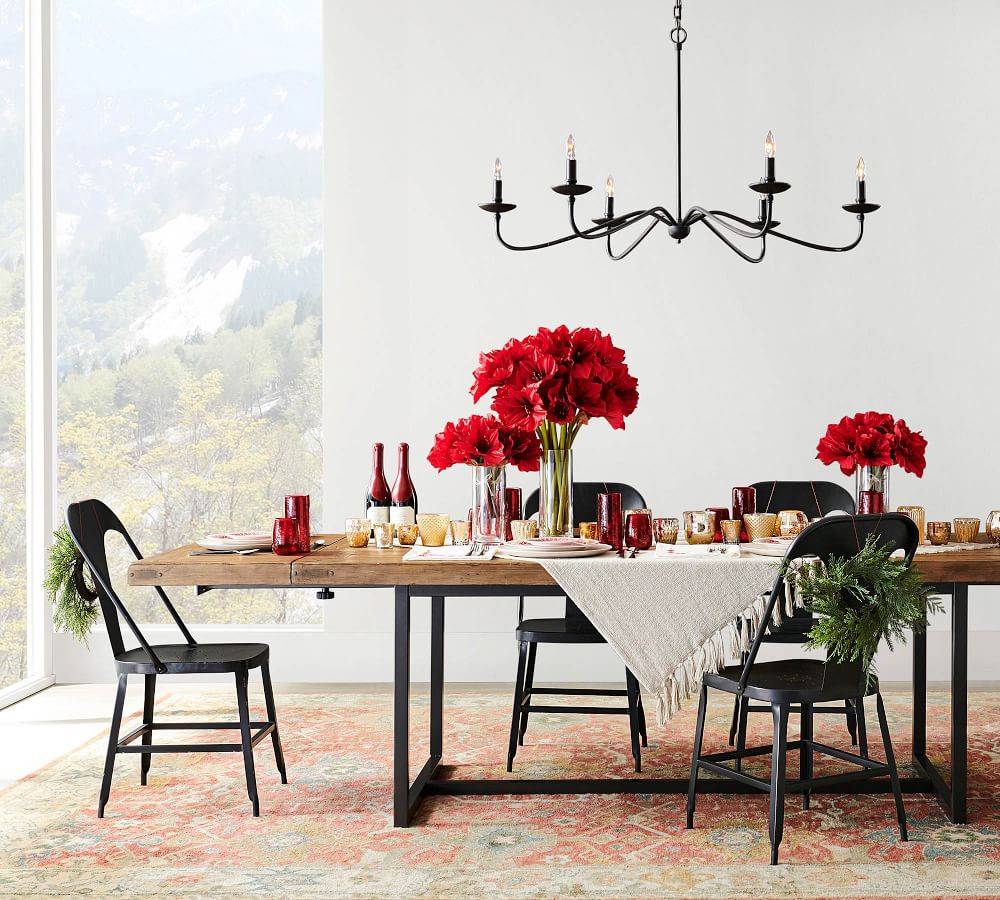 Creative way to use wreaths in the dining room ( from Pottery Barn)