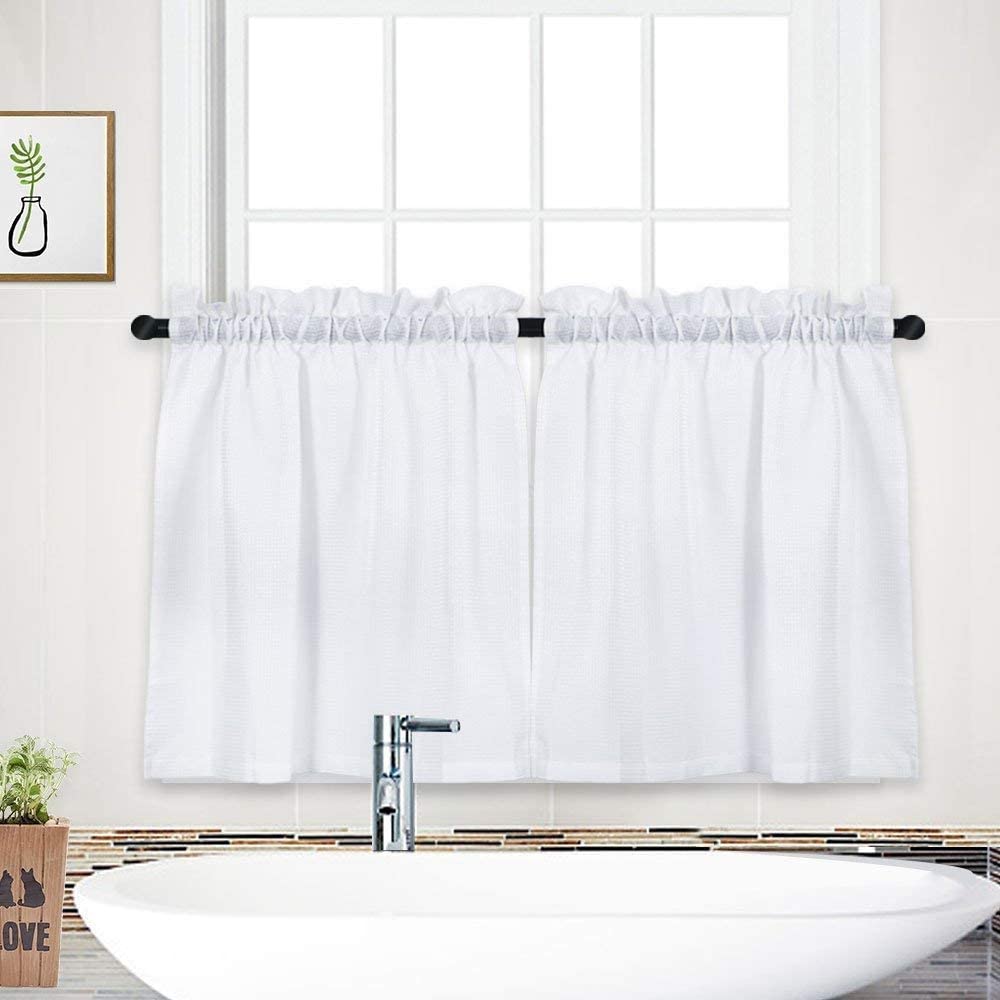 sheer curtains used as bathroom window privacy idea