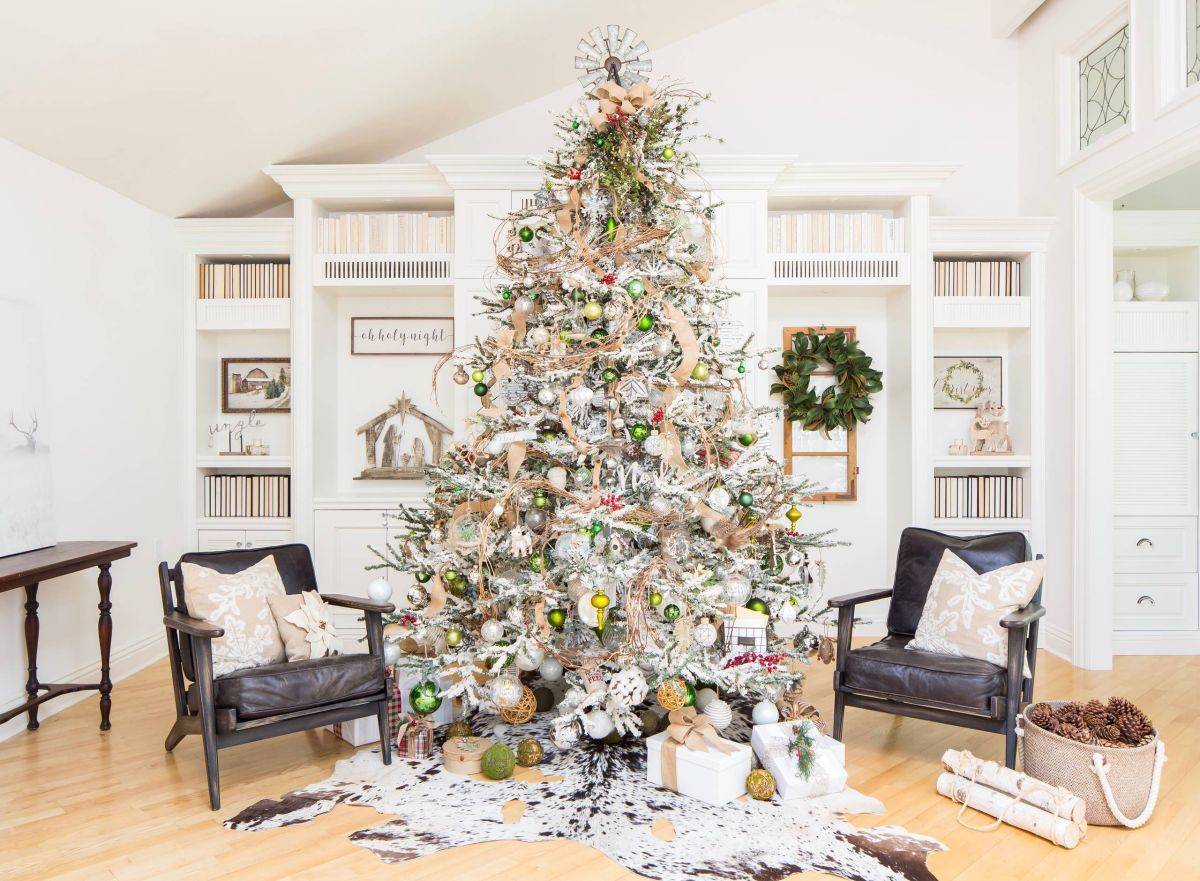 Beautifully decorated white Christmas tree for the modern farmhouse home