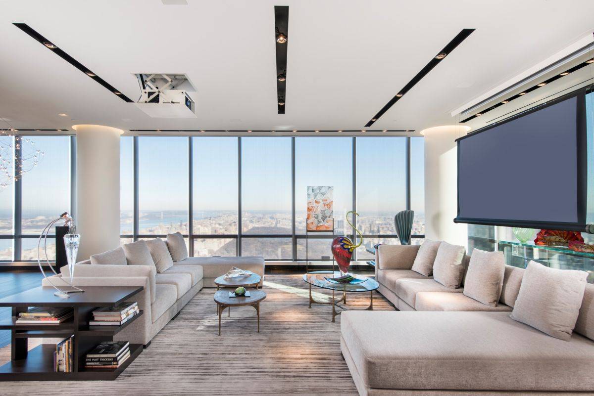 Brilliant view of Miami is the highlight of this stunning family room