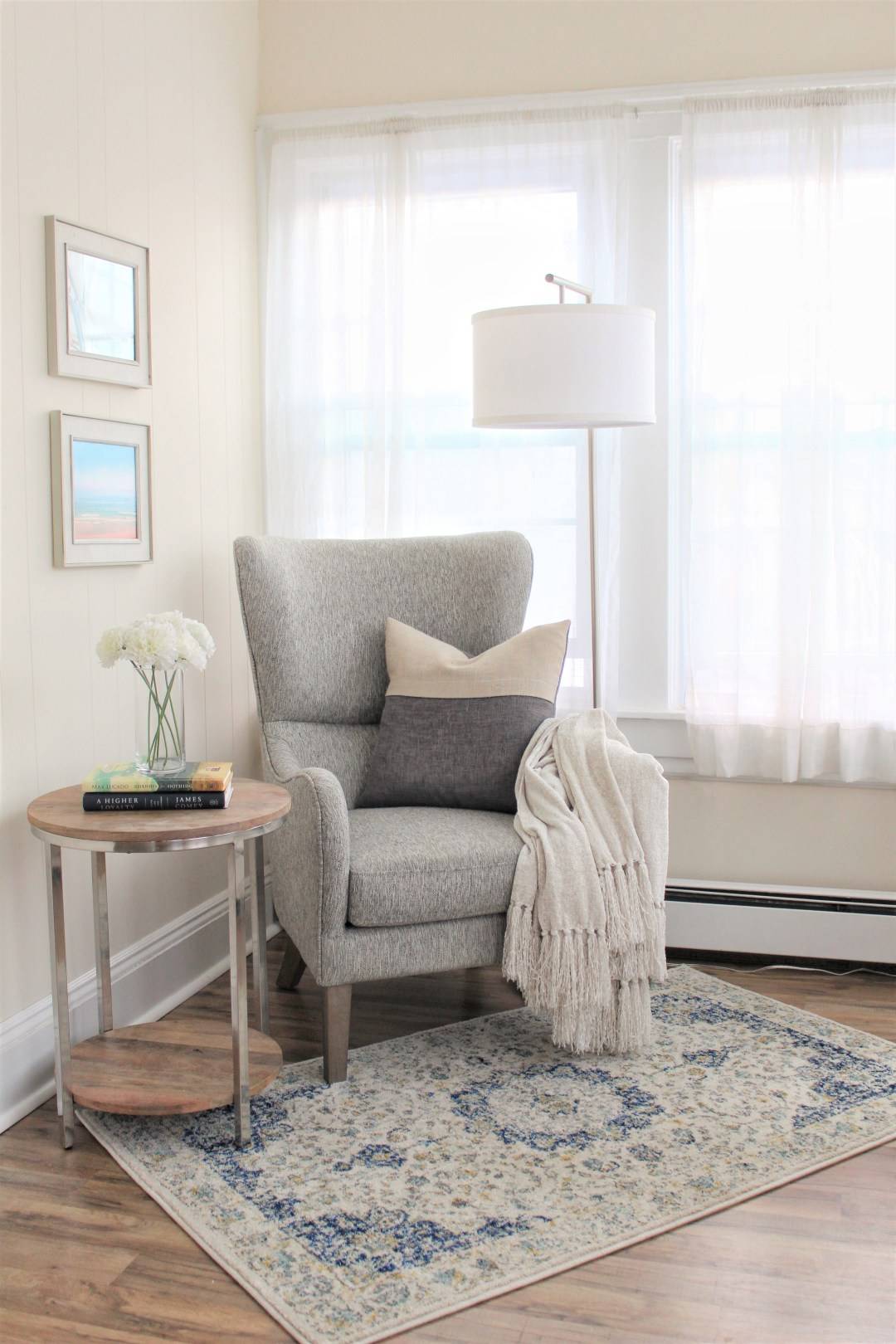 Neutral and sophisticated reading nook (from Cabana state of mind)