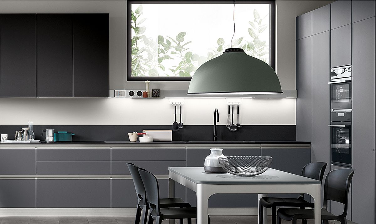 Exquisite contemporary kitchen in gray with flexible design