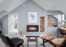 Gorgeous Modern Beach Style Living Room In Gray With A Lovely Fireplace And Stacked Firewood Next To It 61784 217x155 