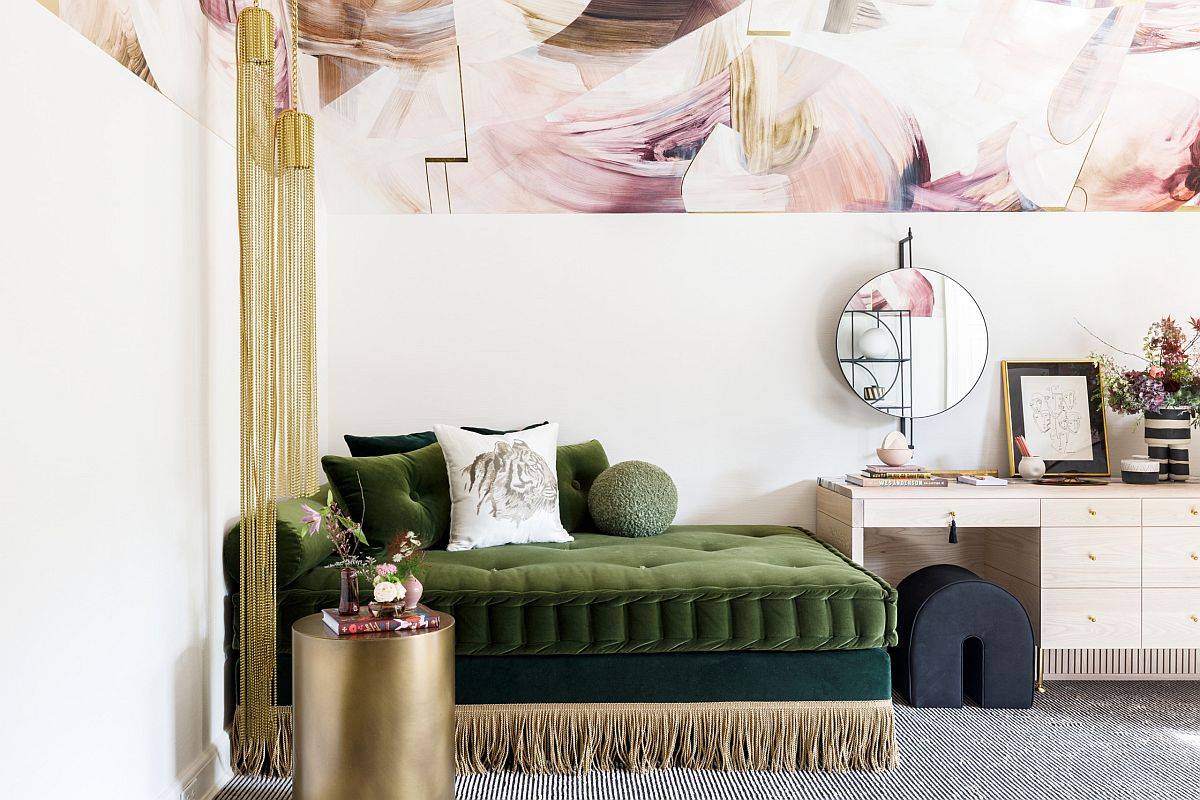 Touch of glam added to the chic eclectic bedroom in white