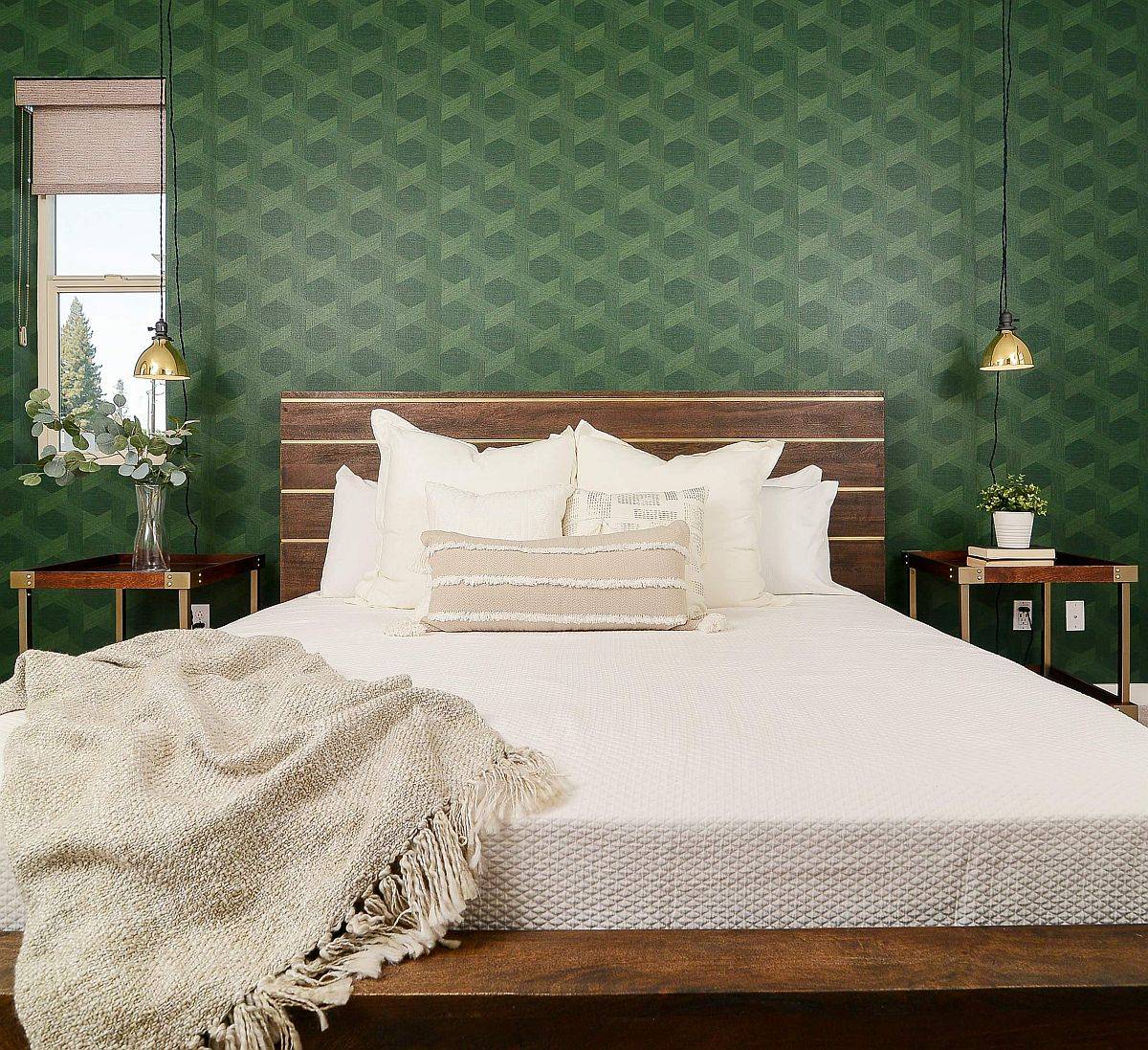 Use wallpaper to usher in the trendiest color of 2022 without a major bedroom makeover