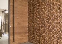 Mosaic Wood blocks accent wall.