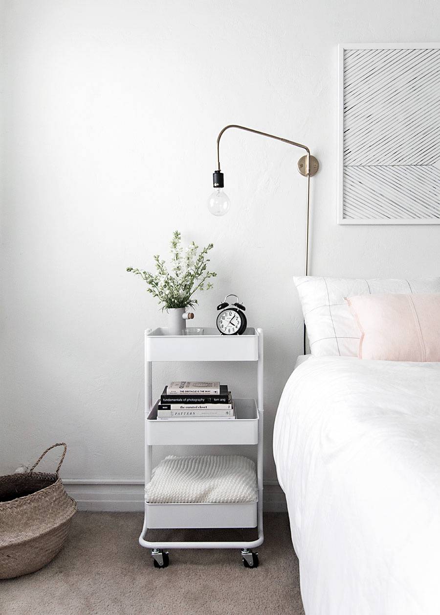 Bar cart as a functional nightstand (from Homey Oh My)