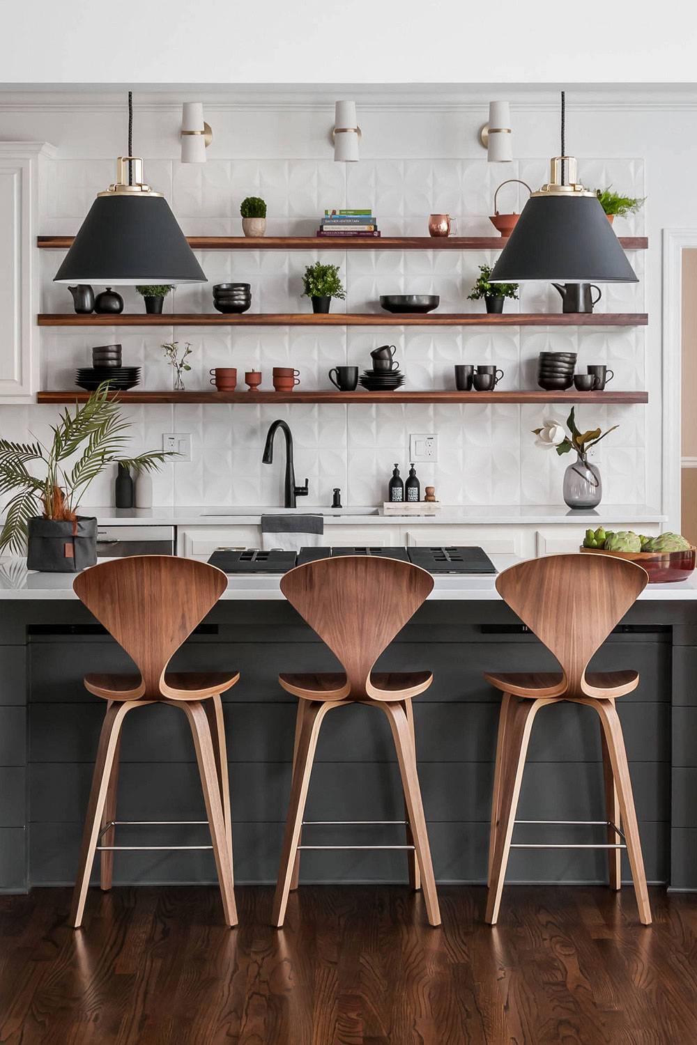 Open shelving replaces the cupboard for an airy feel (from Houzz)