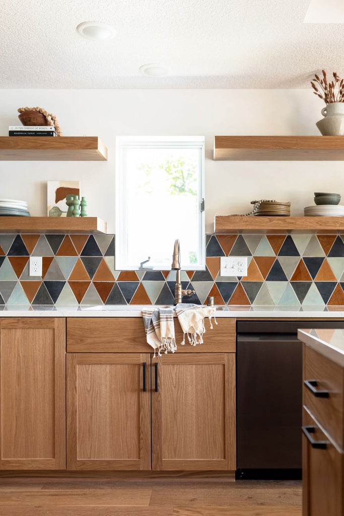 Triangular tiles in warm colors (from Mercury Mosaics)