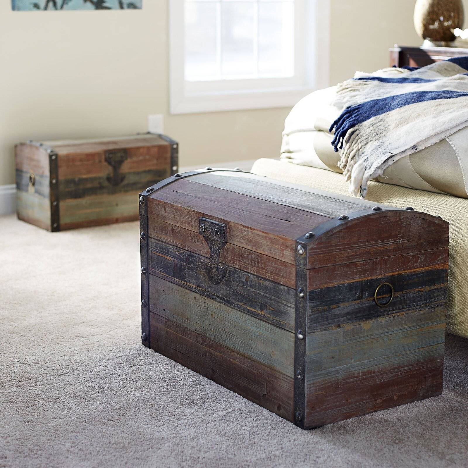 Wooden trunk for nautical vibe from Wayfair