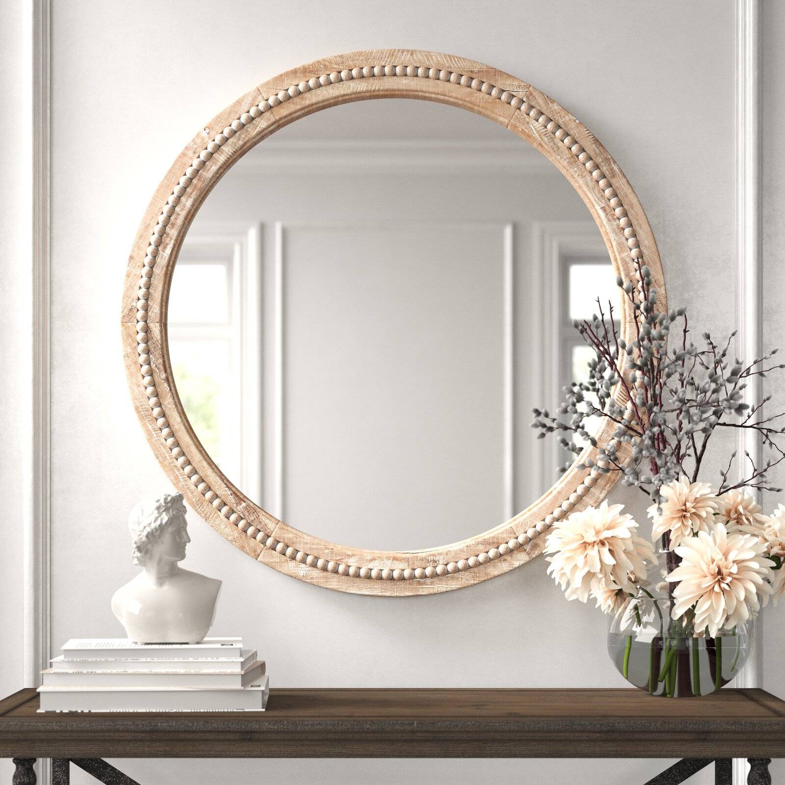 Elle Round Wood Accent Mirror from Wayfair