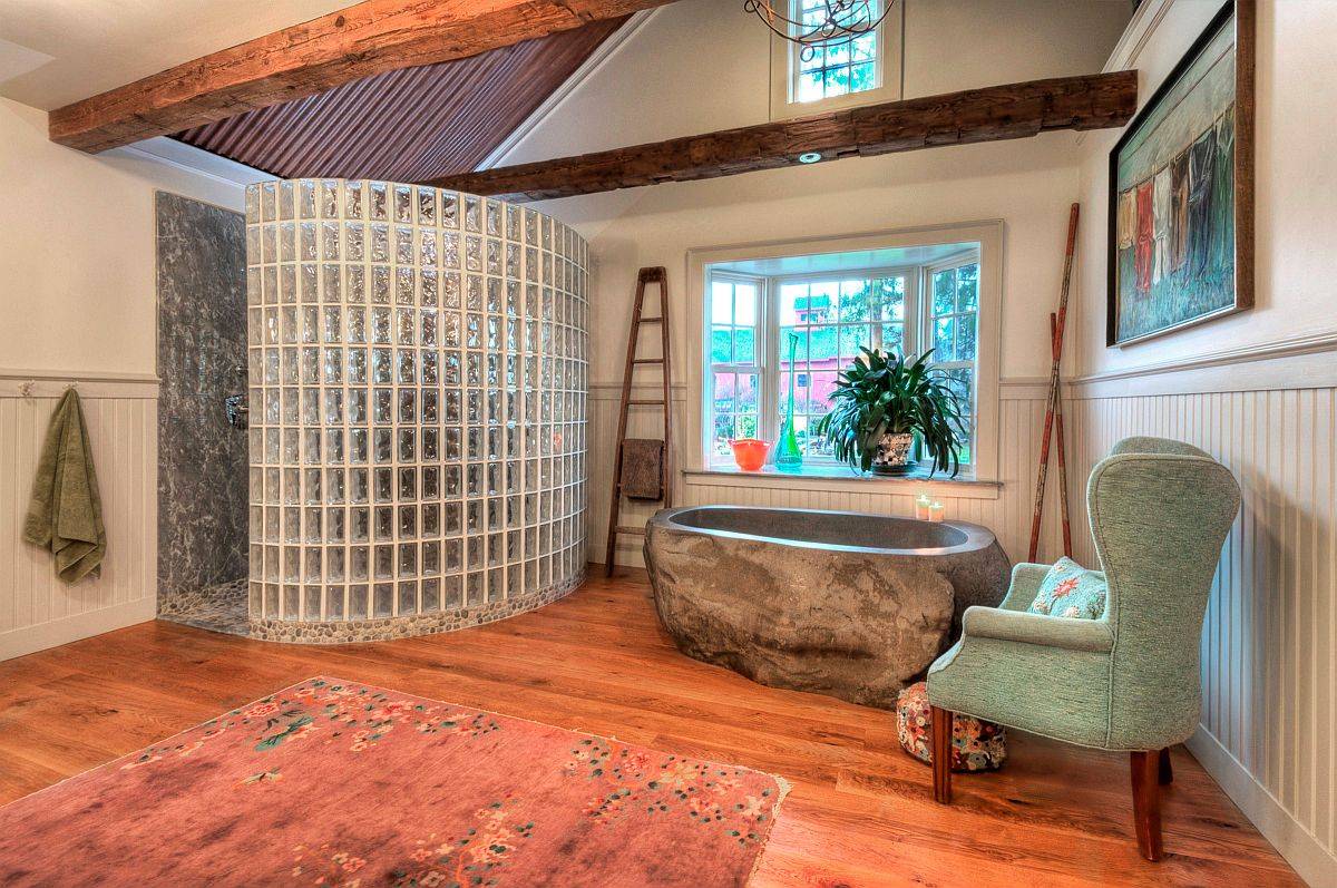 Exceptional-bathroom-with-modern-rustic-style-stone-bathtub-and-a-shower-area-with-glass-brick-wall-64244