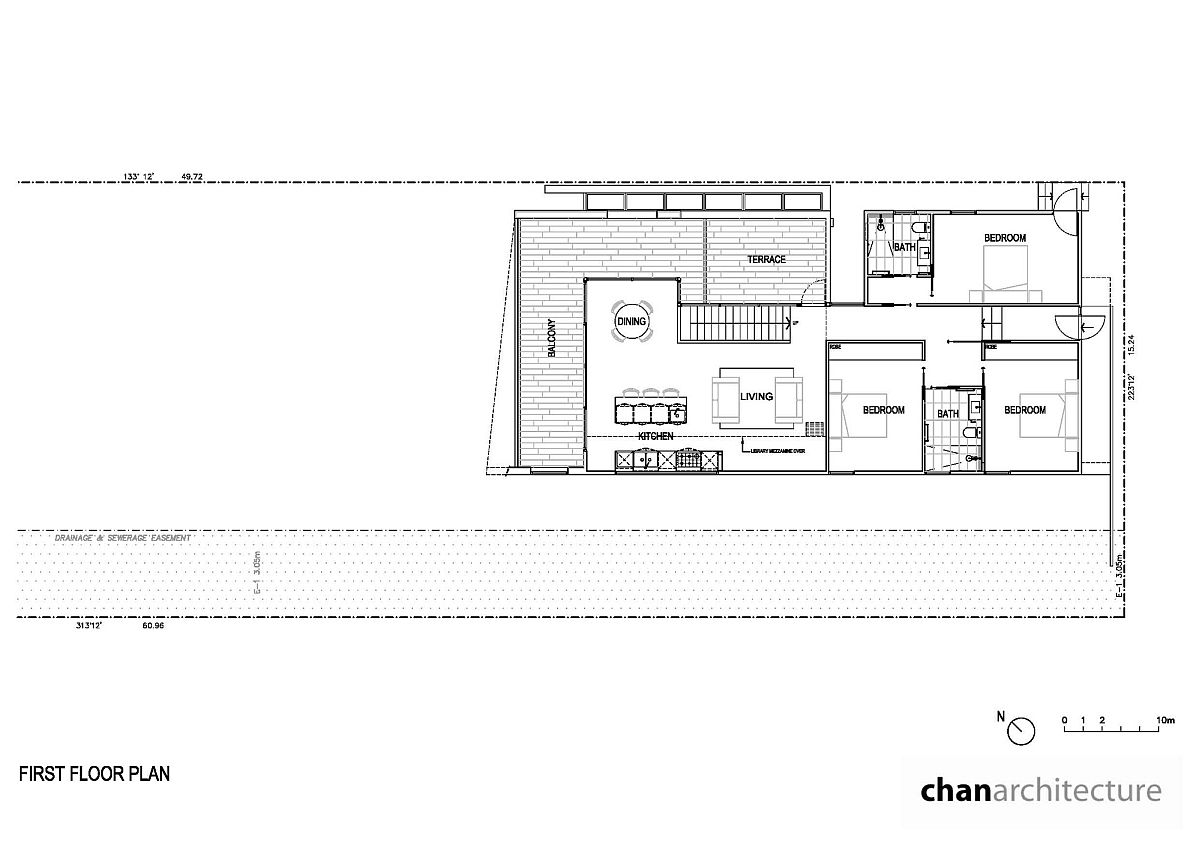 First floor plan of the modern McCrae Bush House designed by Chan Architecture