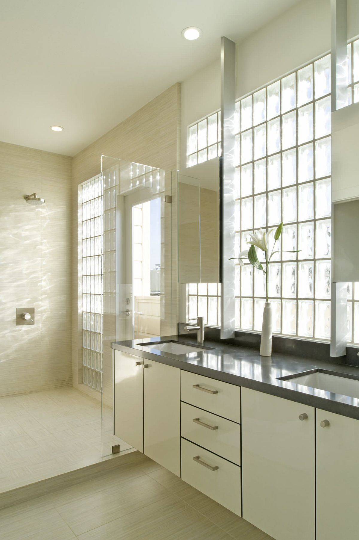 Gorgeous glass block window lets in filtered light