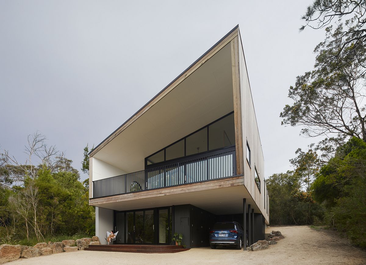 Recycled red ironbark is used for the exterior of the home