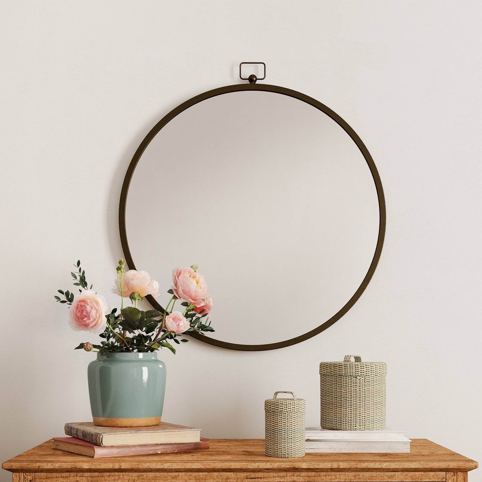 RoundMetalFramedWallMountedAccentMirror-45050