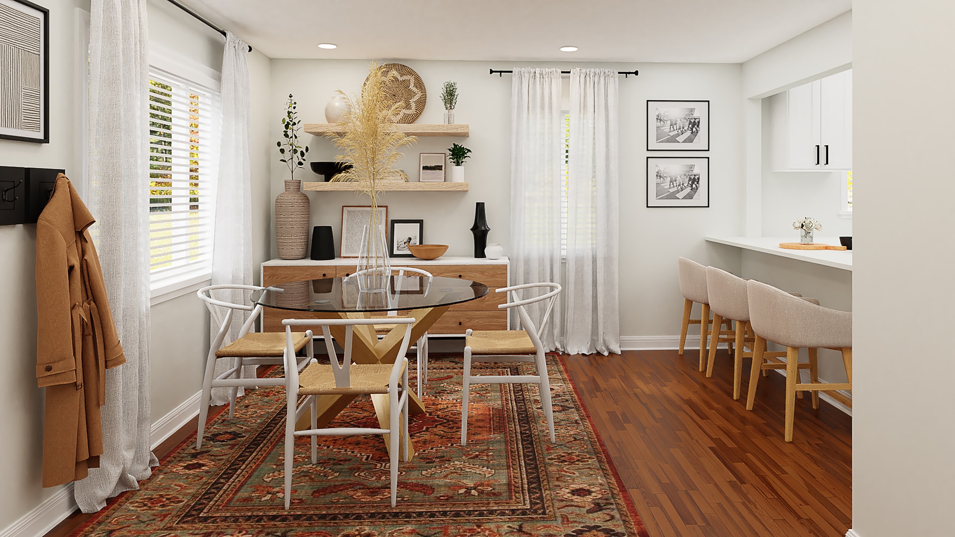 small four piece dining set nestled into kitchen area