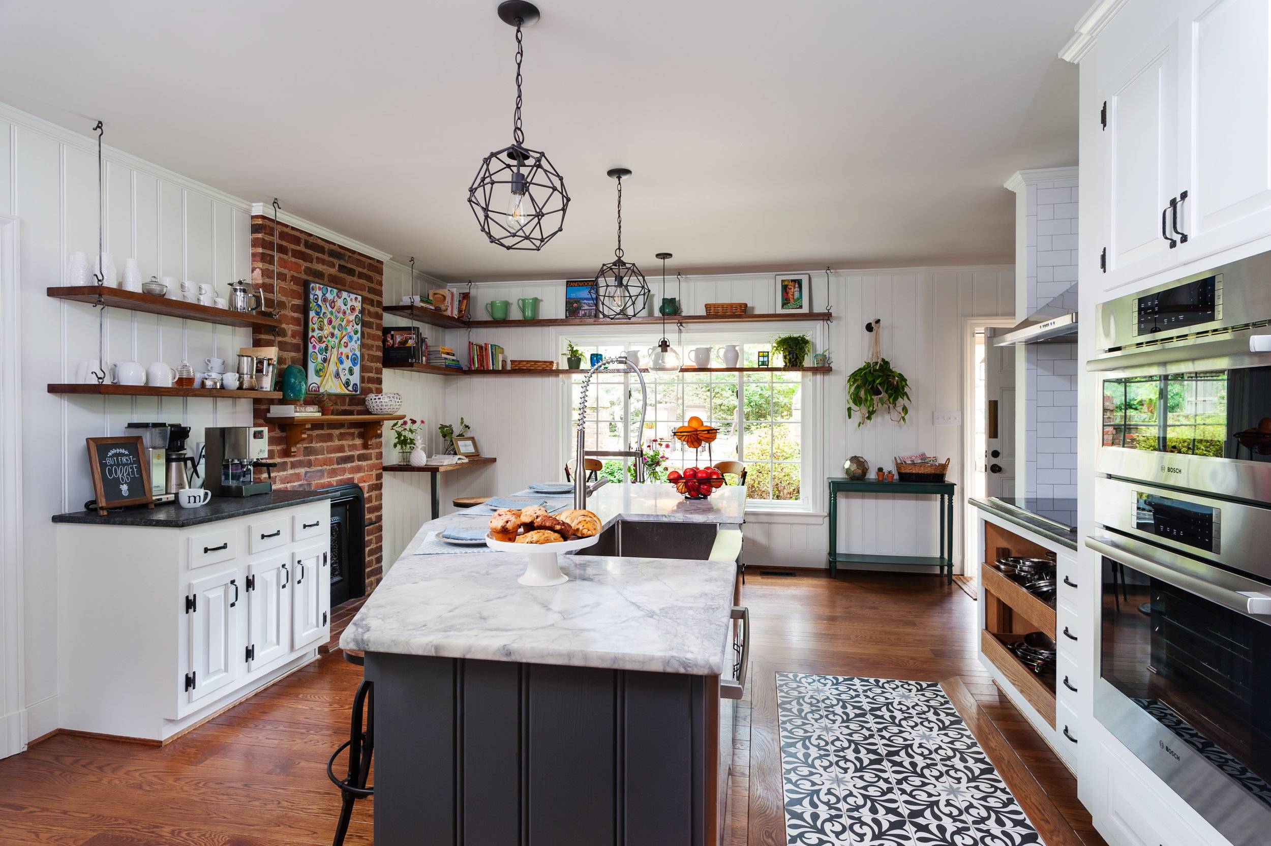 The dining room is complemented with a French bistro kitchen (from Melissa Mathe Interior Design)