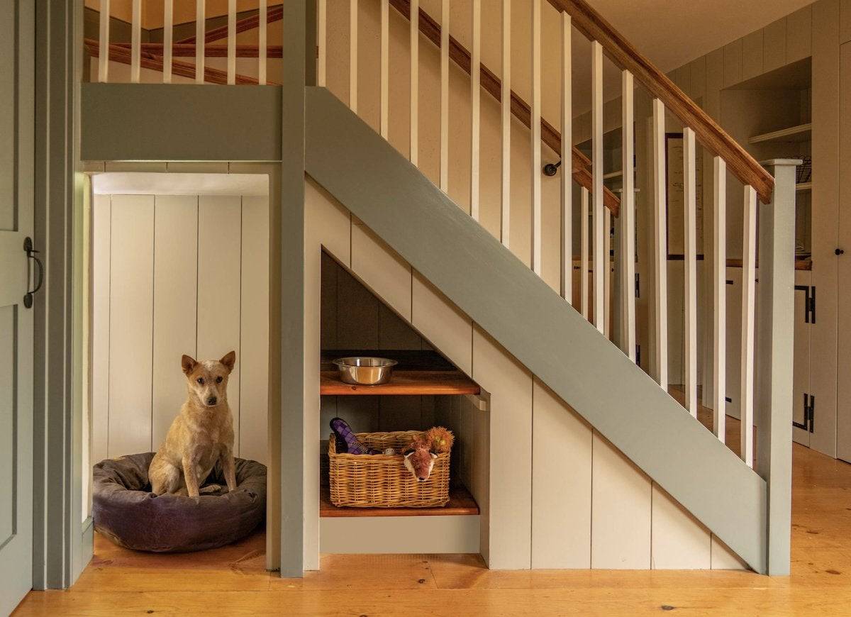 Pet bed and storage for leashes and food (from Bob Vila)