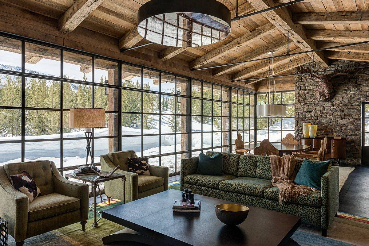 Gorgeous use of glass along with wood and stone in tehrustic living space