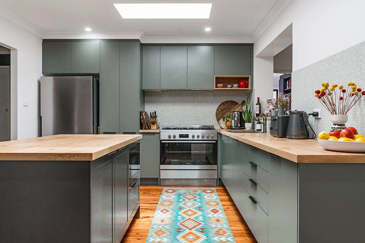 Gray-and-wood-kitchen-with-a-colorful-rug-that-enlivens-the-space-75912