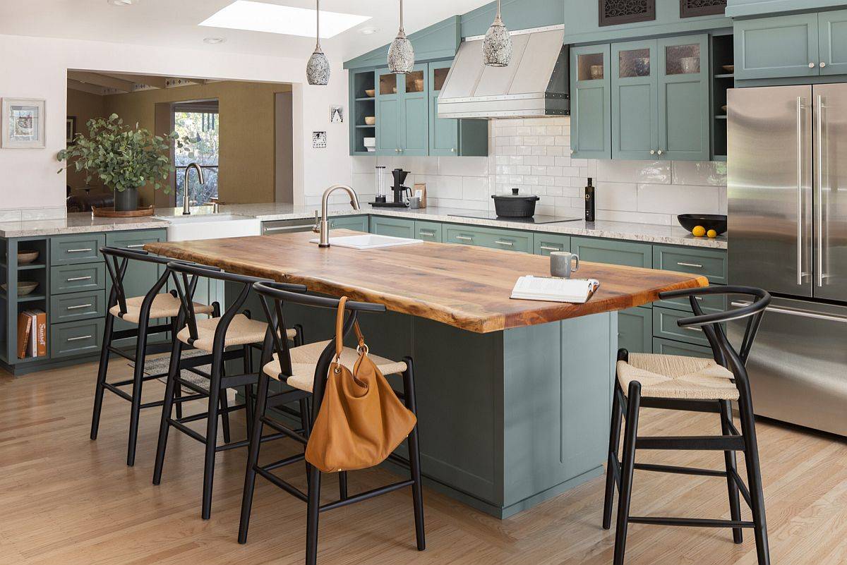 Wood Topped Kitchen Island Adding Visual and Textural Contrast
