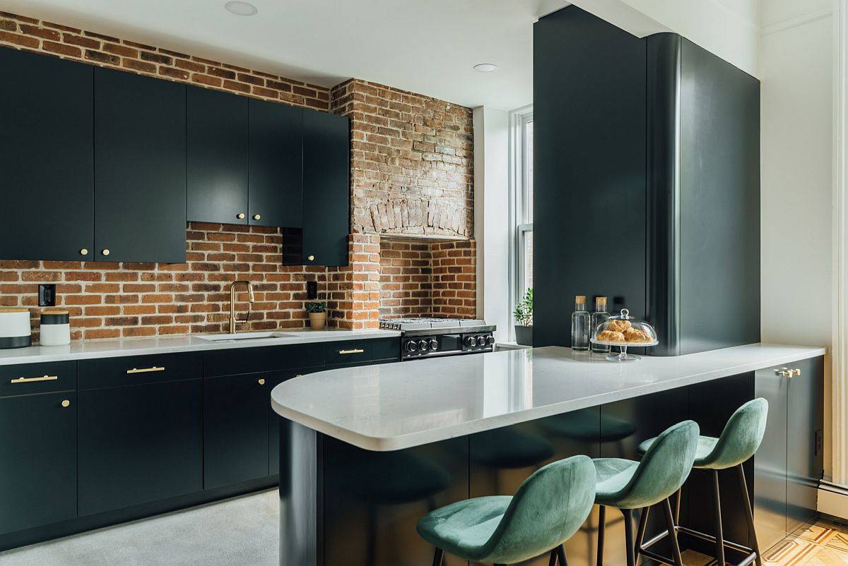 Modern brick and black kitchen with a spac-savvy design