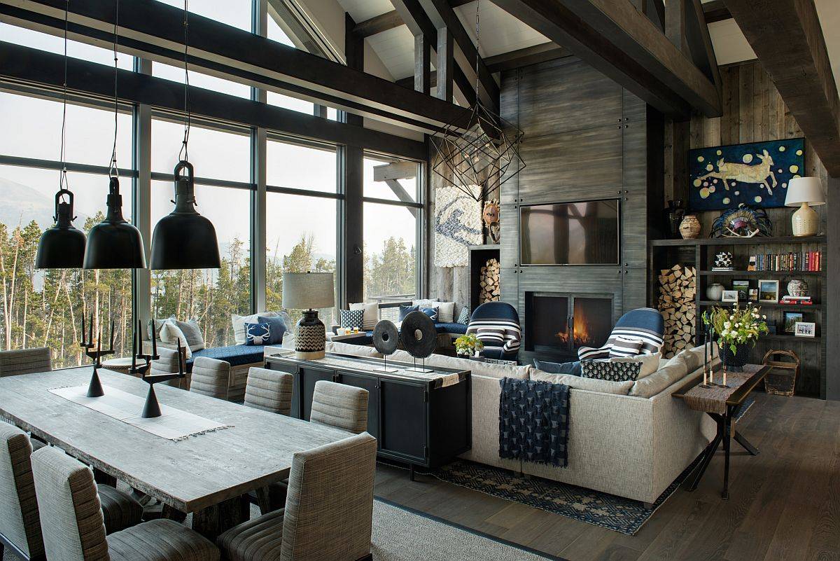 Woodsy warmth combined with glass create a more light-filled and cheerful living room