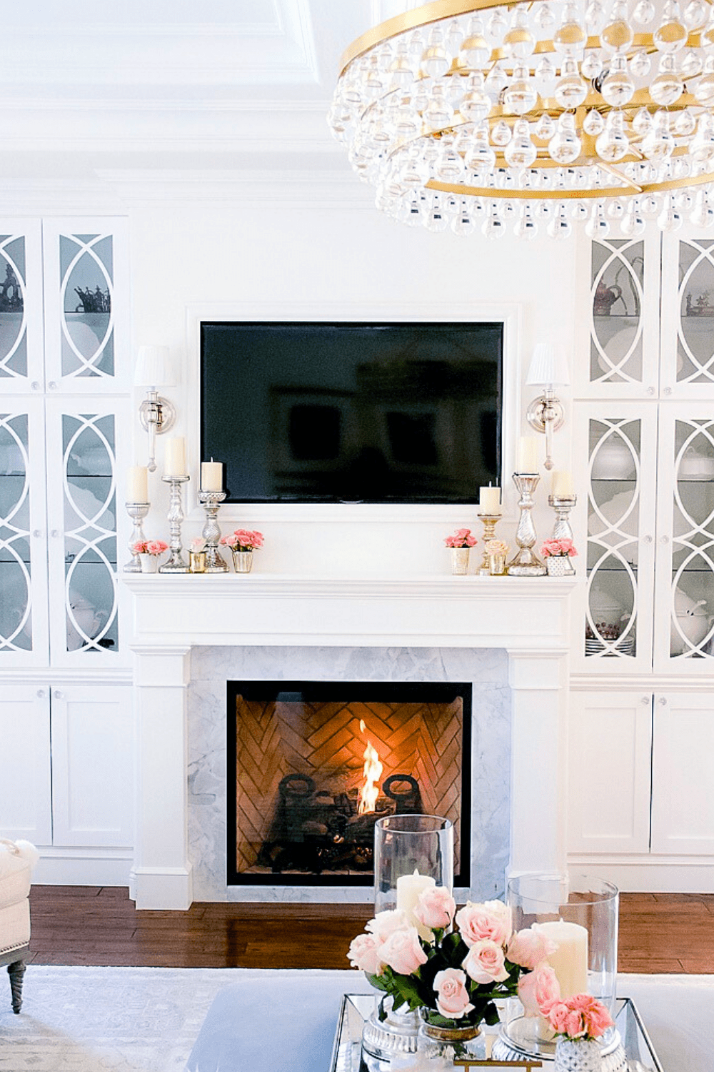 Elegant and bold mantel decor for spring (from Matchless Candle)