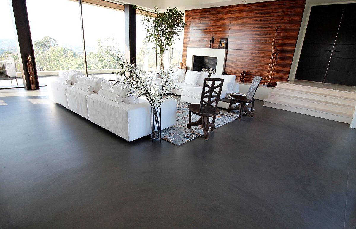 Concrete floor allows the contemporary decor to create bigger visual impact in this living space