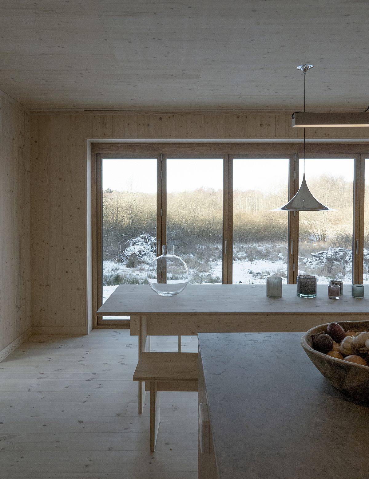 Kitchen and dining area of the Swedish home with lovely views