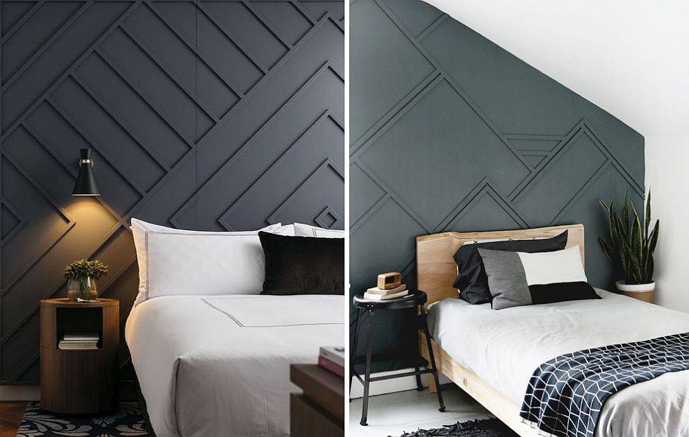 Modern accent walls with geo pattern crafted using wooden strips are a must-try trend!