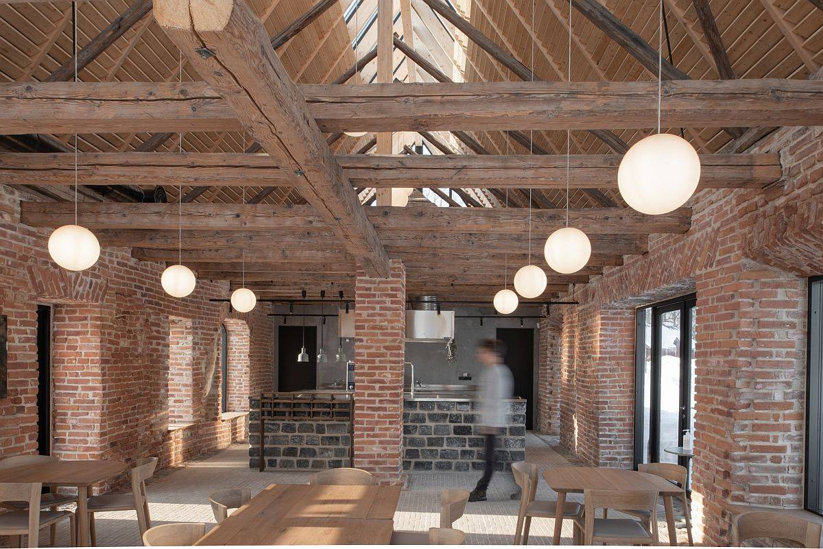 Modern and industrial touches have been carefully intertwined in this brick-clad interor