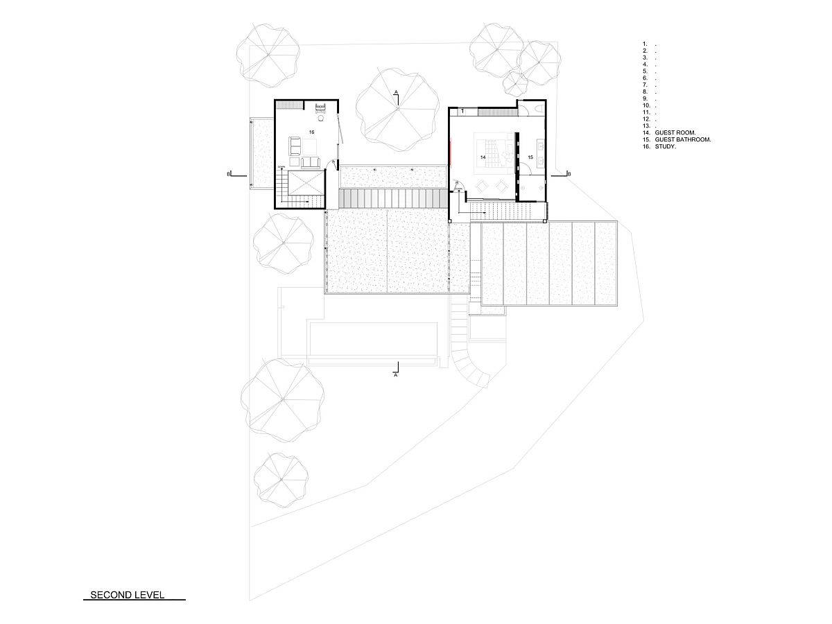 Second level floor plan of Casa Ethos in Costa Rica