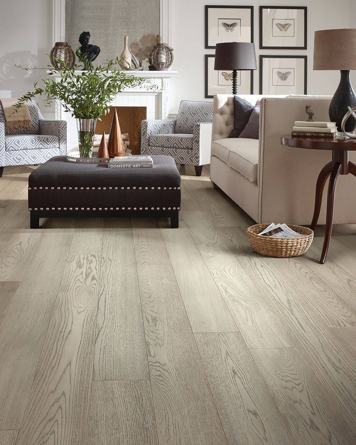 Wood flooring with a hint of gray is a trendy choice this spring