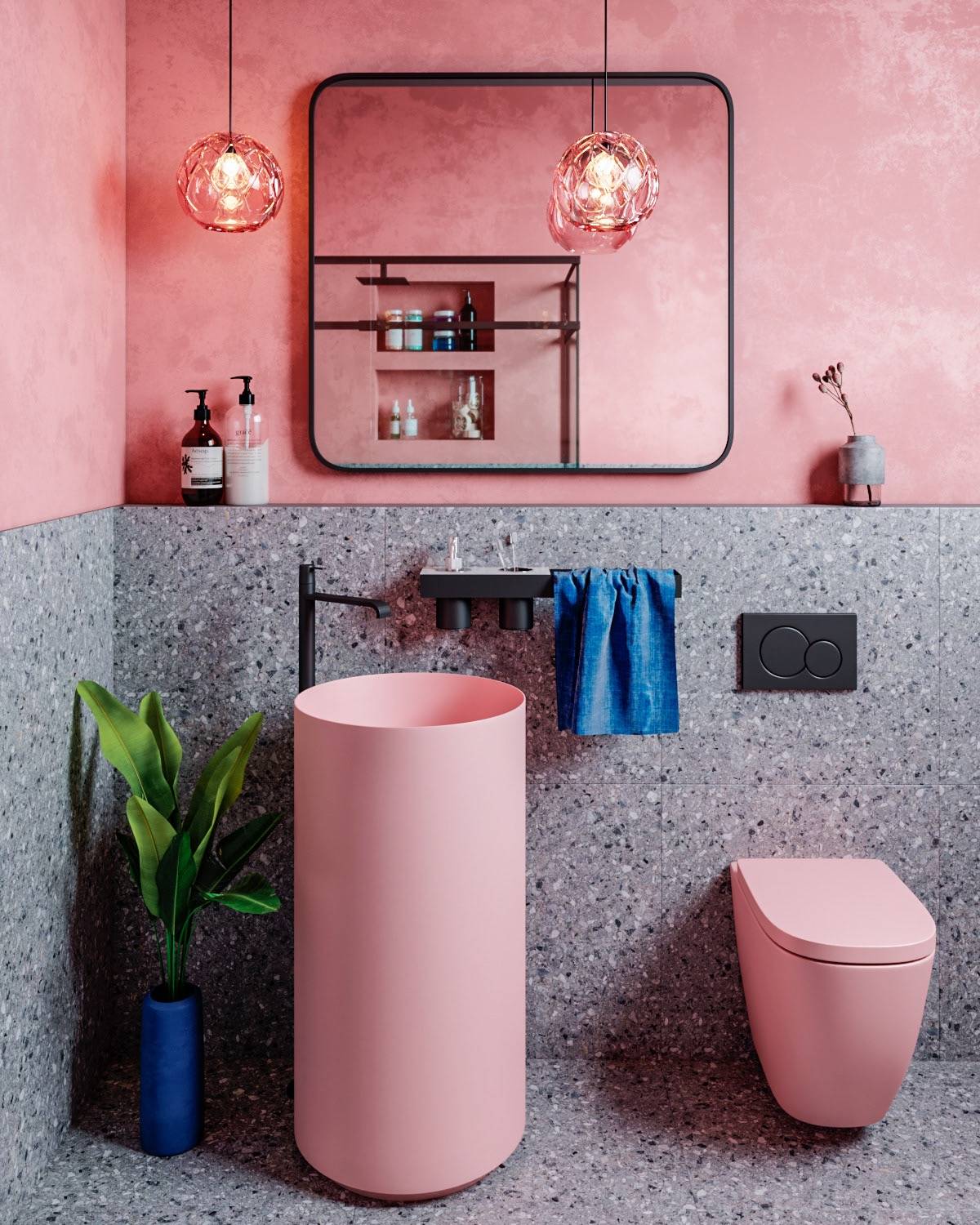 A Modern Using A Pink Sink and Toilet [Photo by Visualizer- Kate Tsyganina]