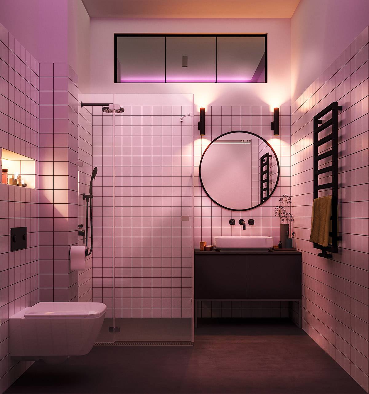 Pink Bathroom Lights [Photo by Visualizer- Alexandra Bertova & Daria Savitskaia]