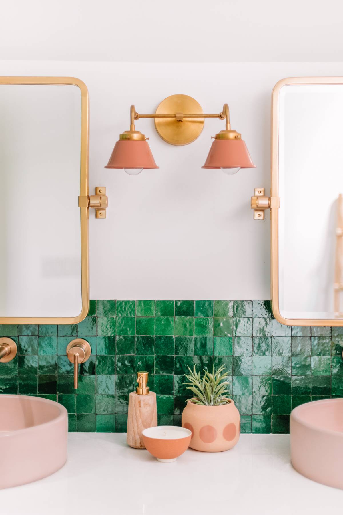 Pink Bathroom Sconces and Accessories [Photo by StudioDIY]