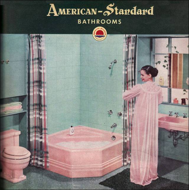 Pink Bathtub, Sink & Toilet [Photo by American-Standard Bathrooms 1953]