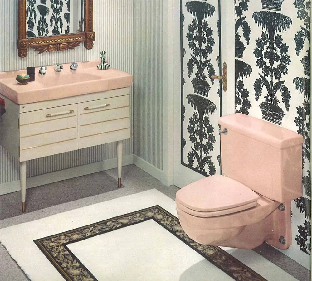 Venetian Pink Toilet and Sink [Photo by Retro Renovation]