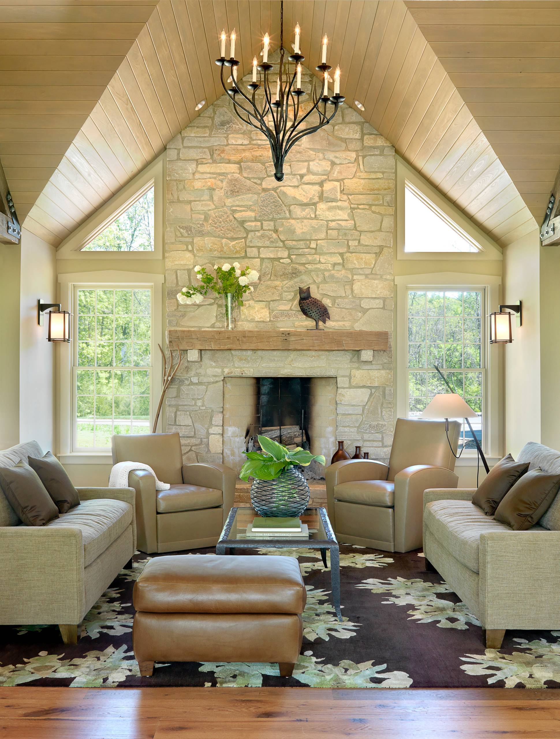 A stone fireplace will complement the stone exterior (from Houzz)